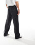 Weekday linen relaxed fit tailored trousers in washed black Черный, W44 - фото #3