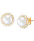 Фото #3 товара Cultured Freshwater Pearl (7mm) & Diamond (1/6 ct. t.w.) Halo Stud Earrings in 14k Gold