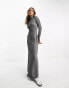 ASOS DESIGN high neck long sleeve maxi dress in silver Серебристый, 32 - фото #3