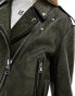 ASOS DESIGN washed distressed leather biker jacket in tinted green wash