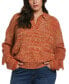 Plus Size Fringe Trim Long Sleeve Polo Sweater