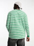 ASOS DESIGN long-sleeve relaxed t-shirt in green stripe with chest palm-tree print