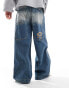 Bershka mega baggy fit jeans in washed dark blue