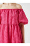 Mini Balon Kol Elbise Fırfırlı Omzu Açık Kısa