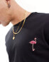 Threadbare flamingo embroidery t-shirt in black