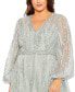 ფოტო #5 პროდუქტის Plus Size V Neck Puff Sleeve Embroidered A Line Gown