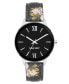 Фото #1 товара Women's Quartz Black Floral Pattern Faux Leather Band Watch, 36mm