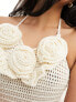 4th & Reckless fleur open knit crochet corsage dress in cream