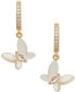 Gold-Tone Cubic Zirconia & Mother-of-Pearl Butterfly Charm Huggie Hoop Earrings