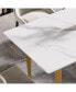 Фото #6 товара 63" Modern Artificial Stone White Straight Edge Golden Metal Leg Dining Table -6 People
