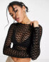 Фото #1 товара ASOS DESIGN mesh crop top with long sleeve in wave flock in black