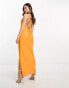 Фото #4 товара ASOS DESIGN Petite satin cami maxi slip dress satin with lace up back in orange