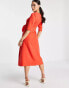 Closet London tie front midi dress with wrap skirt in red