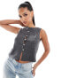 Фото #1 товара ASOS DESIGN boat neck boxy fit brush rib top in charcoal