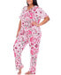 Plus Size Short Sleeve Pants Tropical Pajama Set, 2-Piece