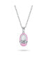 ფოტო #1 პროდუქტის Charm Baby Shoe Pendant Necklace Gift For New Mother Women Pink Enamel Bow Engravable CZ Accent .925 Sterling Silver