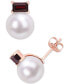 Фото #1 товара Cultured Freshwater Pearl (9mm) & Rhodolite Garnet (3/4 ct. t.w.) Stud Earrings in 14k Rose Gold