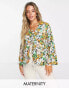 Wednesday's Girl Maternity collar detail split front blouse in mixed floral blumenmustermix, 46 - фото #1