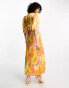 Фото #4 товара Vila textured satin wrap midi dress in orange abstract print
