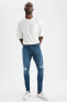 Super Skinny Fit Normal Bel Dar Paça Yırtık Detaylı Jean Pantolon