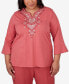 Plus Size Sedona Sky Split Neck Floral Embroidered Top