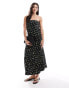 ONLY satin open back maxi dress in black with yellow floral