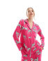 Фото #3 товара Chelsea Peers Exclusive jersey dalmation print button top and trouser pyjama set in hot pink