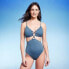 Фото #1 товара Women's Cut Out Bead Detail One Piece Swimsuit - Shade & Shore Blue S