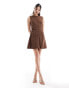 ASOS DESIGN cut out ring detail in waist mini dress in chocolate Коричневый, 46 - фото #3