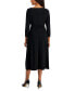 Women's Belted 3/4-Sleeve A-Line Midi Dress