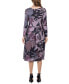 Women's Floral Long Sleeve Pleated Pocket Midi Dress