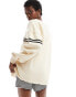 Daisy Street cream sweatshirt with contrast stripe and LA embroidery