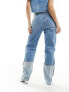 Mango double fold ruched hem jeans in blue