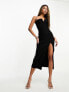 Фото #7 товара Vesper notch detail cami strap thigh split midi dress in black