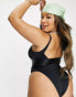 We Are We Wear Plus Debbie deep band high leg swimsuit in black