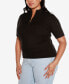 Black Label Plus Size Mock Neck Zip Front Ribbed Short Sleeve Sweater