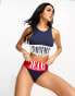 Фото #1 товара Tommy Jeans archive high neck crop bikini top in navy and red