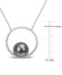 ფოტო #4 პროდუქტის Black Cultured Tahitian Pearl (9-1/2mm) Circle 17" Pendant Necklace in 10k White Gold