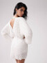 Фото #3 товара ASOS DESIGN batwing embellished drip bead wrap mini dress in white