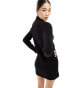 Фото #8 товара Weekday Laila high neck rib knitted mini dress with two-way zip in black