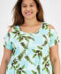 Фото #3 товара Plus Size Tropical Maze Cold-Shoulder Top, Created for Macy's
