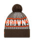 Фото #2 товара Men's Brown Cleveland Browns Striped Cuffed Knit Hat with Pom