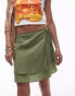 Topshop layered mini skirt with bow in green crinkle grün, 34 - фото #1