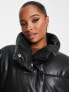 Фото #3 товара Missguided Petite faux leather puffer jacket in black