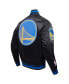 ფოტო #3 პროდუქტის Men's Black Golden State Warriors Script Tail Full-Snap Satin Varsity Jacket