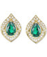 ფოტო #3 პროდუქტის Lab-Grown Emerald (5/8 ct. t.w.) & Lab-Grown White Sapphire (1/3 ct. t.w.) Pear Halo Stud Earrings in 14k Gold-Plated Sterling Silver