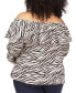 Фото #2 товара Plus Size Tiger-Print Ruffled Cold Shoulder Top