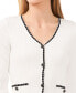 Фото #3 товара Women's Ribbed Contrast Stitch Beaded Button Cardigan