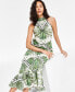 ფოტო #3 პროდუქტის Women's Printed Cotton Halter Mock Neck Maxi Dress