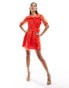 Neon Rose shirred bust dobby tulle mini dress in red